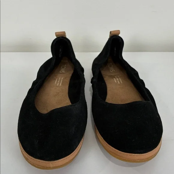 Toms Olivia Suede Ballet Flat Women’s 5.5 Black Tan - Picture 2 of 6